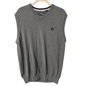 CHAPS Men's Sweater Vest‎ Gray V Neck Large 100% Cotton Grandpa Preppy